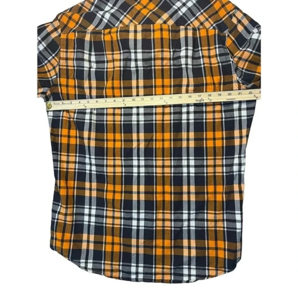 American Eagle Men's Size Large Prep Fit Orange‎ Black Plaid Long Sleeve Button